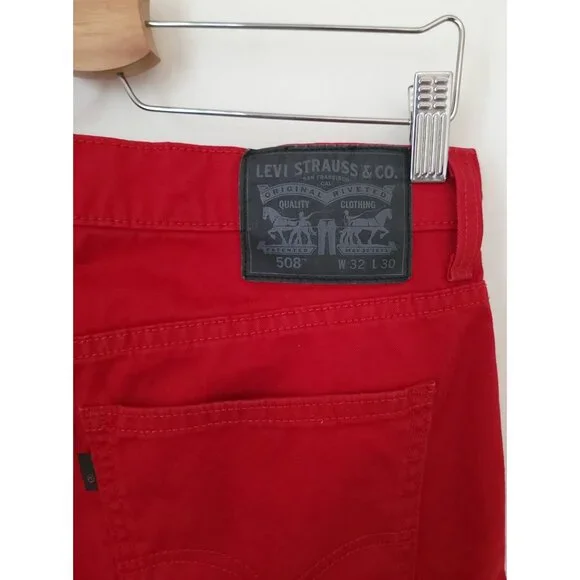 Levi's 508 Red Regular Taper Black Patch Jeans Men's Sz W32 L30 - Picture 5 of 8